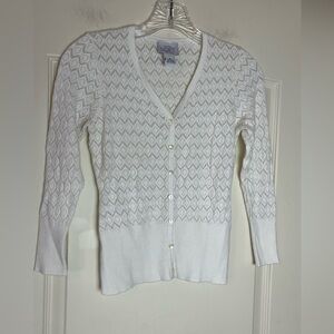 LOFT White Diamond-Knit Designer Cardigan Women’s Size Petite Small